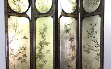 A CHINESE BLACK LACQUERED DRESSING SCREEN