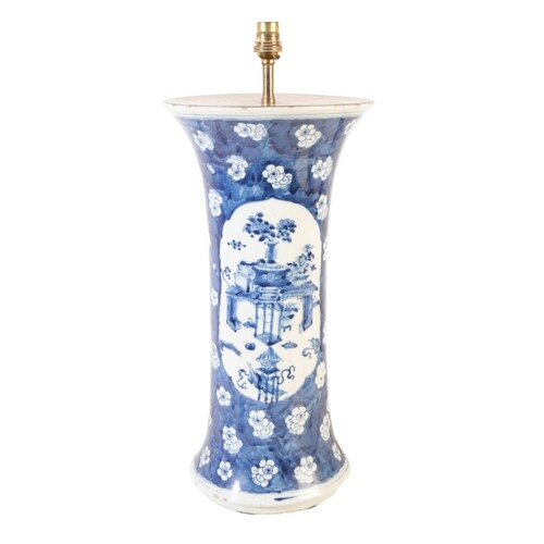 A CHINESE BLUE AND WHITE BLOSSOM VASE converted to a lamp, 4...
