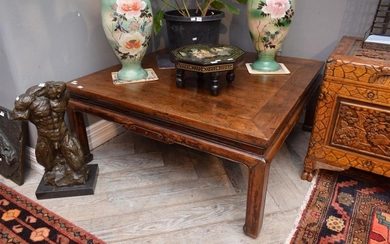 A CHINESE SQUARE COFFEE TABLE IN ELM 45H x 103W x 103cmD