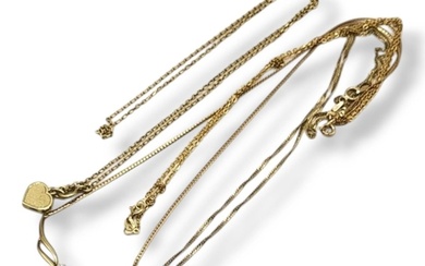 A COLLECTION OF FOUR VINTAGE 9CT GOLD NECKLACES To include a...