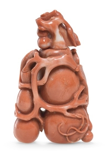 A CORAL 'DOUBLE-GOURD' SNUFF BOTTLE QING DYNASTY, 19TH CENTURY