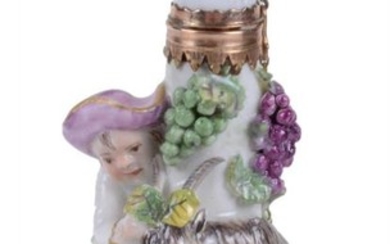 A Charles Gouyn St. James's factory type scent bottle Bacchic group of a boy and goat, circa 1755