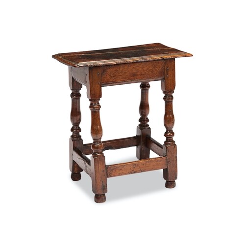 A Charles II oak joined stool The rectangular moulded top on...
