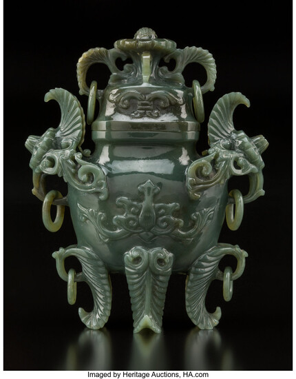 A Chinese Dark Celadon Jade Covered Vase