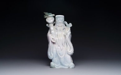 A Chinese celadon and white jade figure of Lu Xing, 20th C.