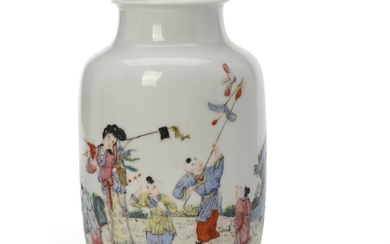 A Chinese enamelled porcelain vase painted with playing boys and their attendants,...