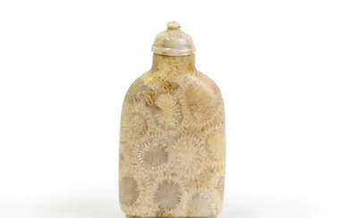 A Chinese fossiliferous limestone snuff bottle and stopper Mid-Qing dynasty Well-hollowed,...