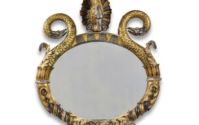 A Continental Carved Parcel-Gilt and Silvered Wood Oval Mirror, Possibly Austrian, 19th Century
