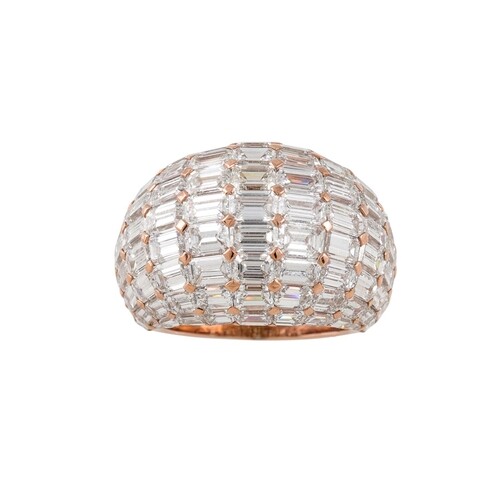 A DIAMOND DRESS RING, bombe style, pave set with baguette cu...
