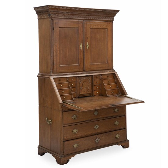 NOT SOLD. A Danish Louis XVI oak bureau with cupboard. Late 18th century. H. 213 cm. W. 124 cm. D. 62 cm. – Bruun Rasmussen Auctioneers of Fine Art