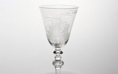 A Dutch-engraved light baluster goblet c.1765, the generous rounded funnel...