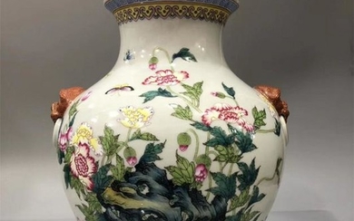 A Famille Rose Floral Zun Vase