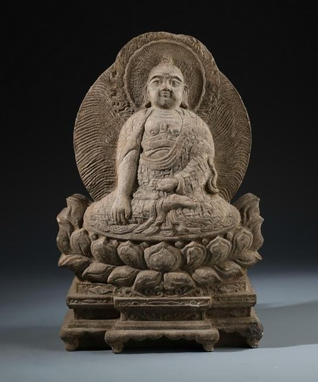 A Fine Chinese Stone Carved Figure of Luohan