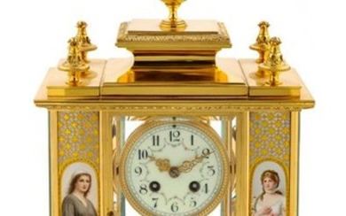A French Porcelain Mounted Gilt Metal Clock Height 19