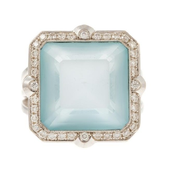 A Frosted Blue Topaz & Diamond Ring in 18K