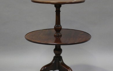 A George III and later mahogany circular two-tier dumb waiter, on tripod cabriole legs, height 81cm