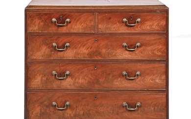 A George III mahogany chest of drawers, the moulded top abov...