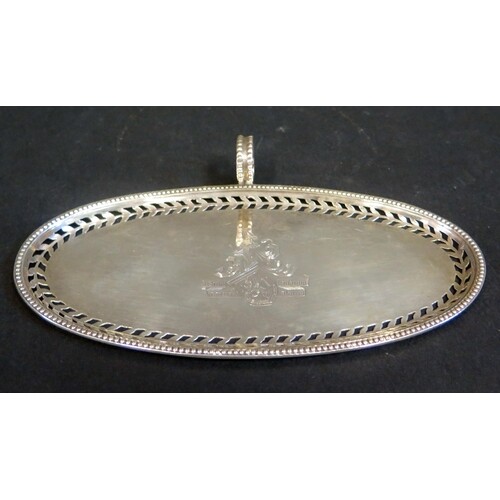 A George V Irish Silver Tray with scroll handle, beaded and ...