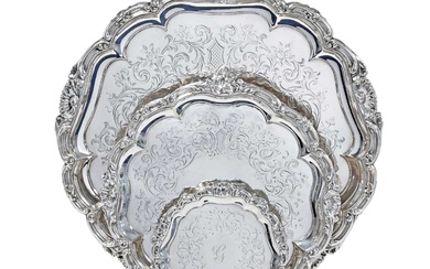 A Graduated Set of Three Victorian Silver Salvers by Joseph Angell and Joseph Angell, London, 1845 and 1846