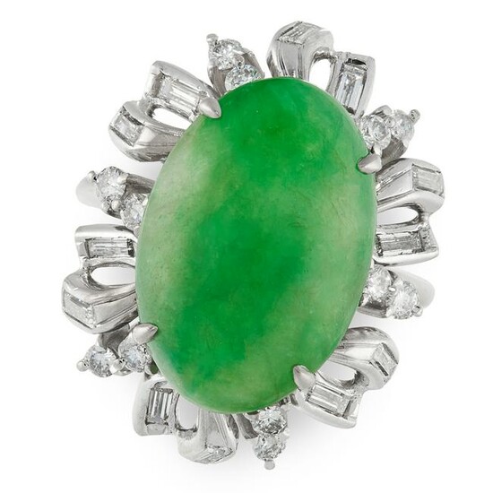 A JADEITE JADE AND DIAMOND RING CLUSTER RING comprising