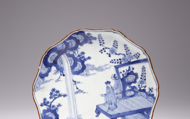 A JAPANESE BLUE AND WHITE KAKIEMON-STYLE DISH