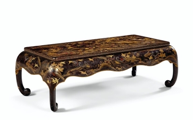 A JAPANESE EXPORT BROWN, GILT AND POLYCHROME LACQUER LOW TABLE, LATE EDO/MEIJI PERIOD, 19TH CENTURY