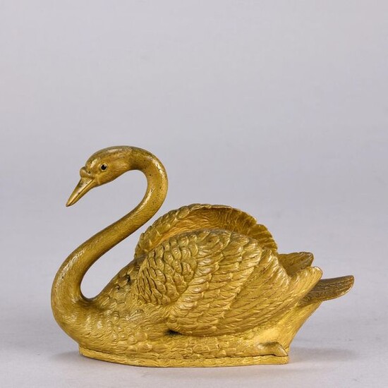 A Klein (Austrian, early 20th Century) Gilt bronze study of a swan, signed to base A Klein. Circa 1900. Height 9 cm, Width 13 cm.