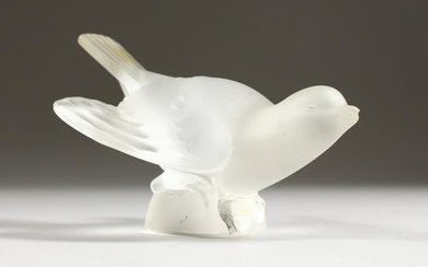 A LALIQUE FROSTED GLASS MODEL OF A BIRD, wings