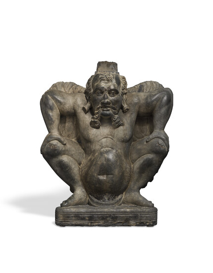 A LARGE AND RARE GREY SCHIST ATLAS FIGURE ANCIENT REGION OF GANDHARA, 3RD-4TH CENTURY CE