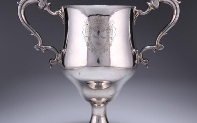 A LARGE GEORGE III IRISH SILVER TWO-HANDLED CUP...