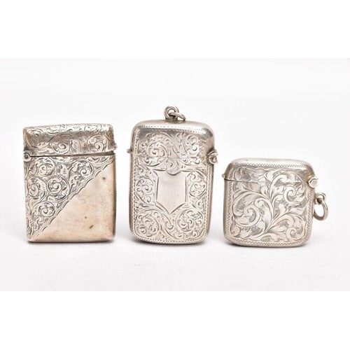 A LATE VICTORIAN SILVER VESTA AND TWO EARLY 20TH CENTURY VES...