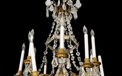 A Louis XVI Style Cut Crystal and Bronze Chandelier