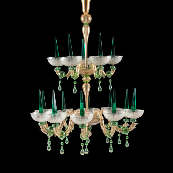 A Murano Glass Fifteen-Light Chandelier Designed by André Arbus (French, 1903-1969) for Veronese