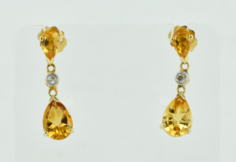 A PAIR OF 14CT GOLD, CITRINE AND DIAMOND EARRINGS
