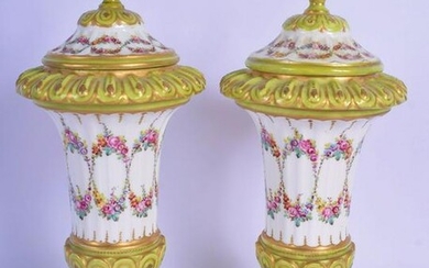 A PAIR OF 19TH CENTURY FRENCH PARIS PORCELAIN VASES AND