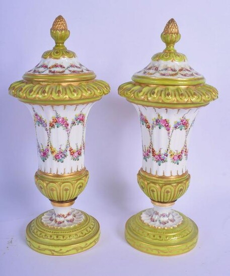 A PAIR OF 19TH CENTURY FRENCH PARIS PORCELAIN VASES AND