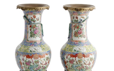 A PAIR OF CHINESE FAMILLE ROSE ORMOLU-MOUNTED VASES Qing Dynasty (1644-1912), 19th century