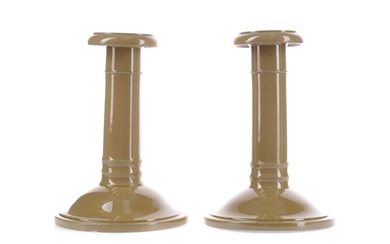 A PAIR OF EARLY 19TH CENTURY SPODE DRABWARE CANDLESTICKS