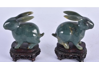 A PAIR OF EARLY 20TH CENTURY CHINESE JADE FIGURES OF RABBITS...