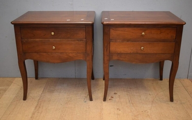 A PAIR OF FRENCH STYLE TWO DRAWER BEDSIDES (67H X 61W X46D CM)