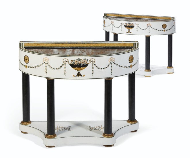 A PAIR OF ITALIAN INLAID MARBLE D-FORM JARDINIERES, 20TH CENTURY