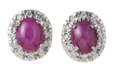 A PAIR OF STAR RUBY AND DIAMOND EARRINGS