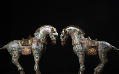 A Pair Chinese Bronze Cloisonne Horse Statue