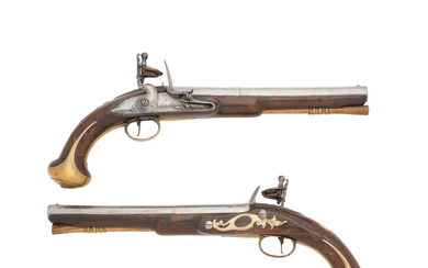 A Pair Of Flintlock Brass-Mounted Holster Pistols Of Carbine Bore...