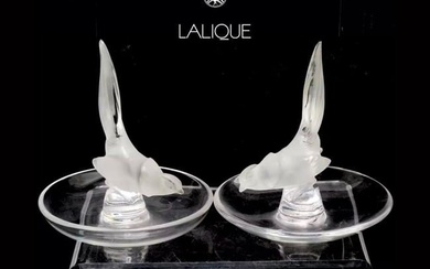 A Pair Of French Lalique Frosted Crystal Pheasant Figural Paper Weights, signed