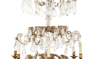 A Pair of Continental Gilt Bronze, Cut Glass and Rock Crystal Chandeliers