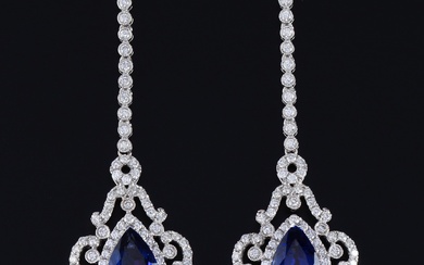 A Pair of Diamond and Tanzanite Drop Earrings