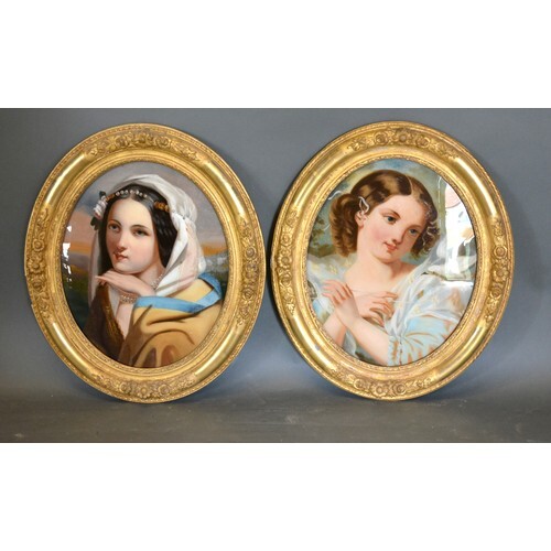 A Pair of Late 19th Early 20th Century Reverse Paintings on ...