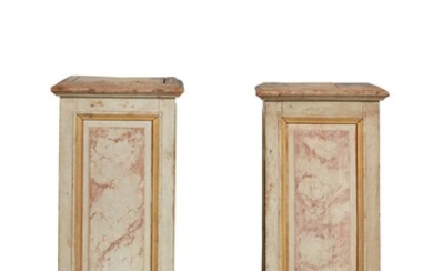 A Pair of Louis XVI Faux Mable-Painted Oak Pedestals, Late 18th Century