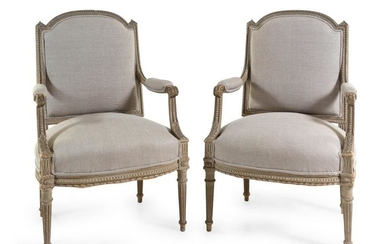 A Pair of Louis XVI Style Cerused Wood Fauteuils